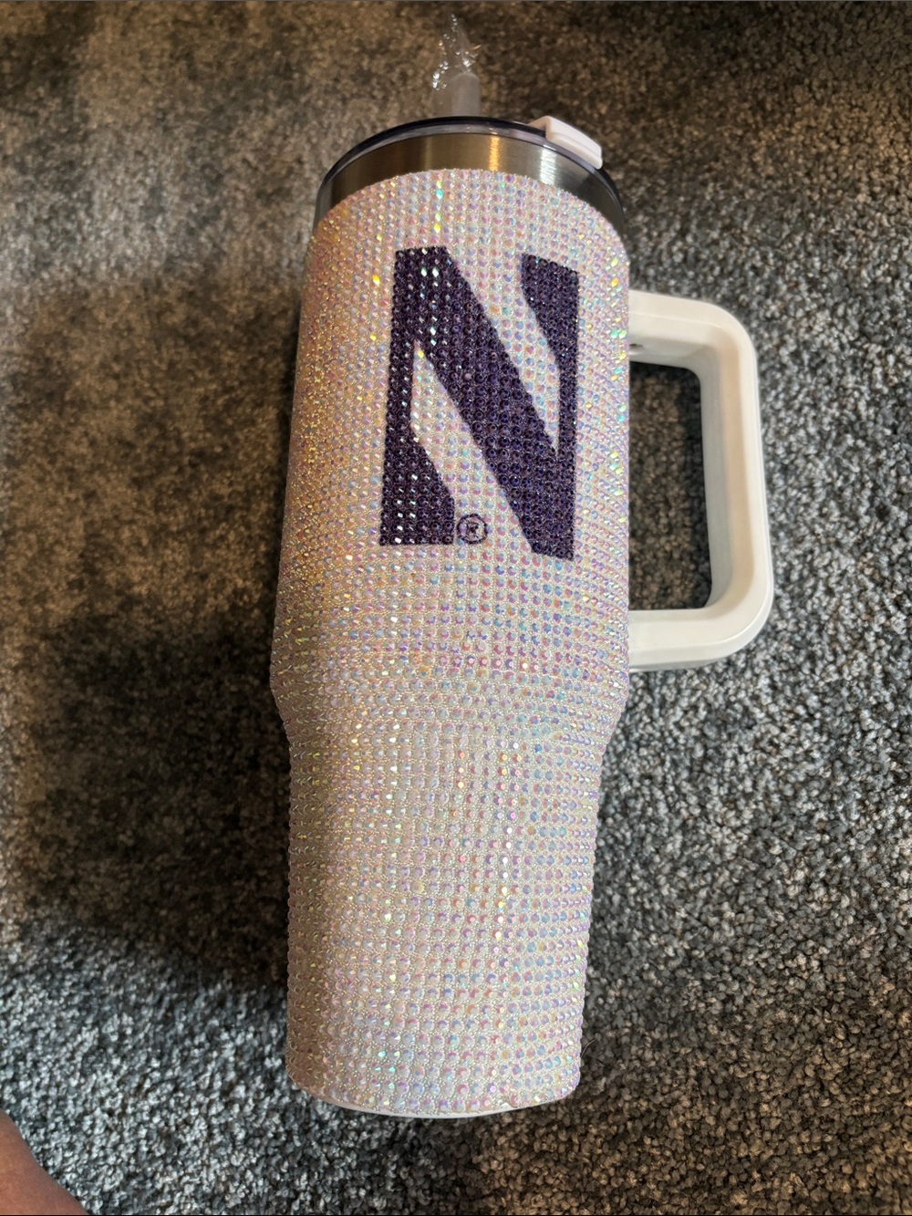 Northwestern Crystal Rhinestone Travel Tumbler - White and Purple